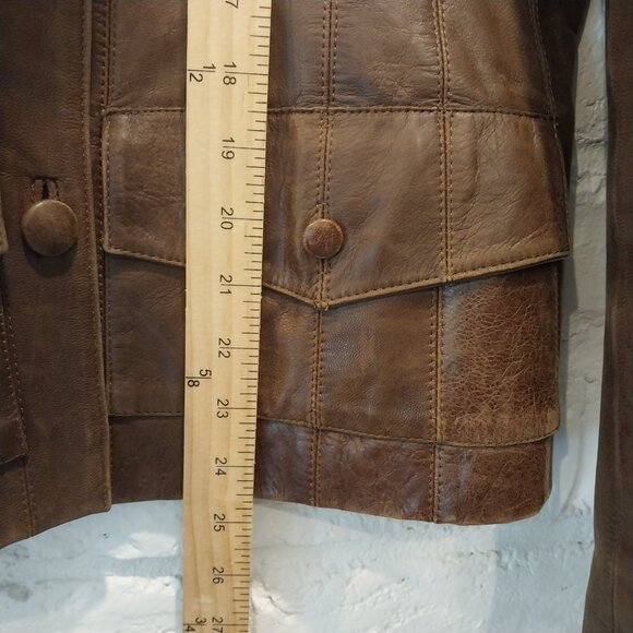 MARC LAURENT Italy Leather Jacket Womens M 6 Chocolate Brown Vintage Blazer - Picture 9 of 12